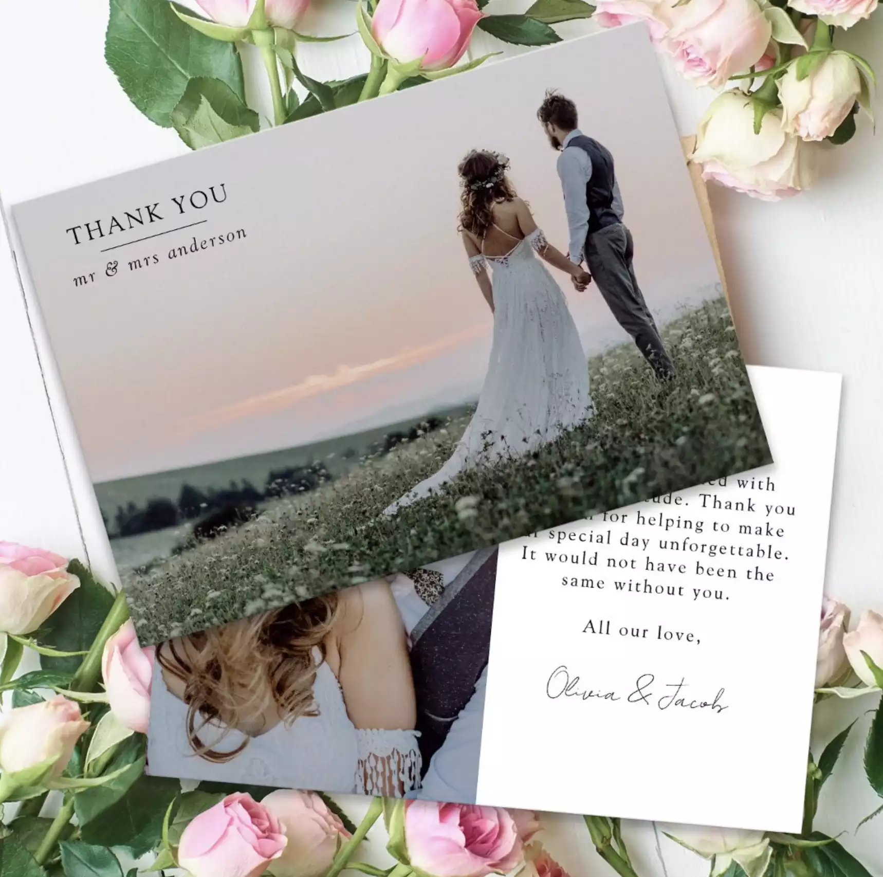 Minimalist 2 Photo Wedding Thank You Card