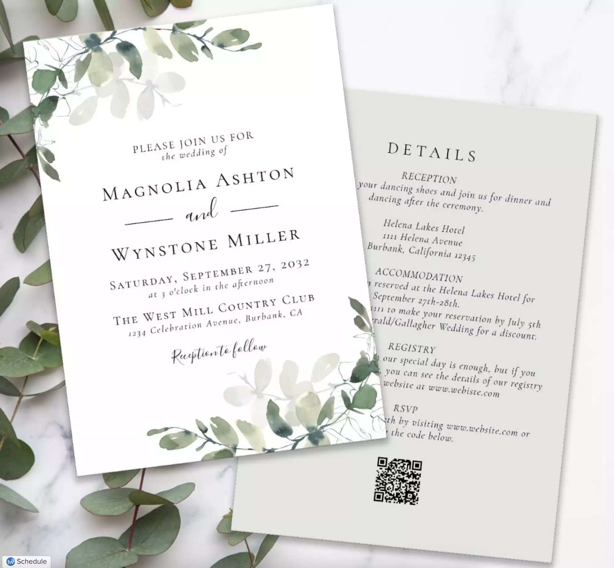 Eucalyptus Sage Green All in One Wedding Invitation