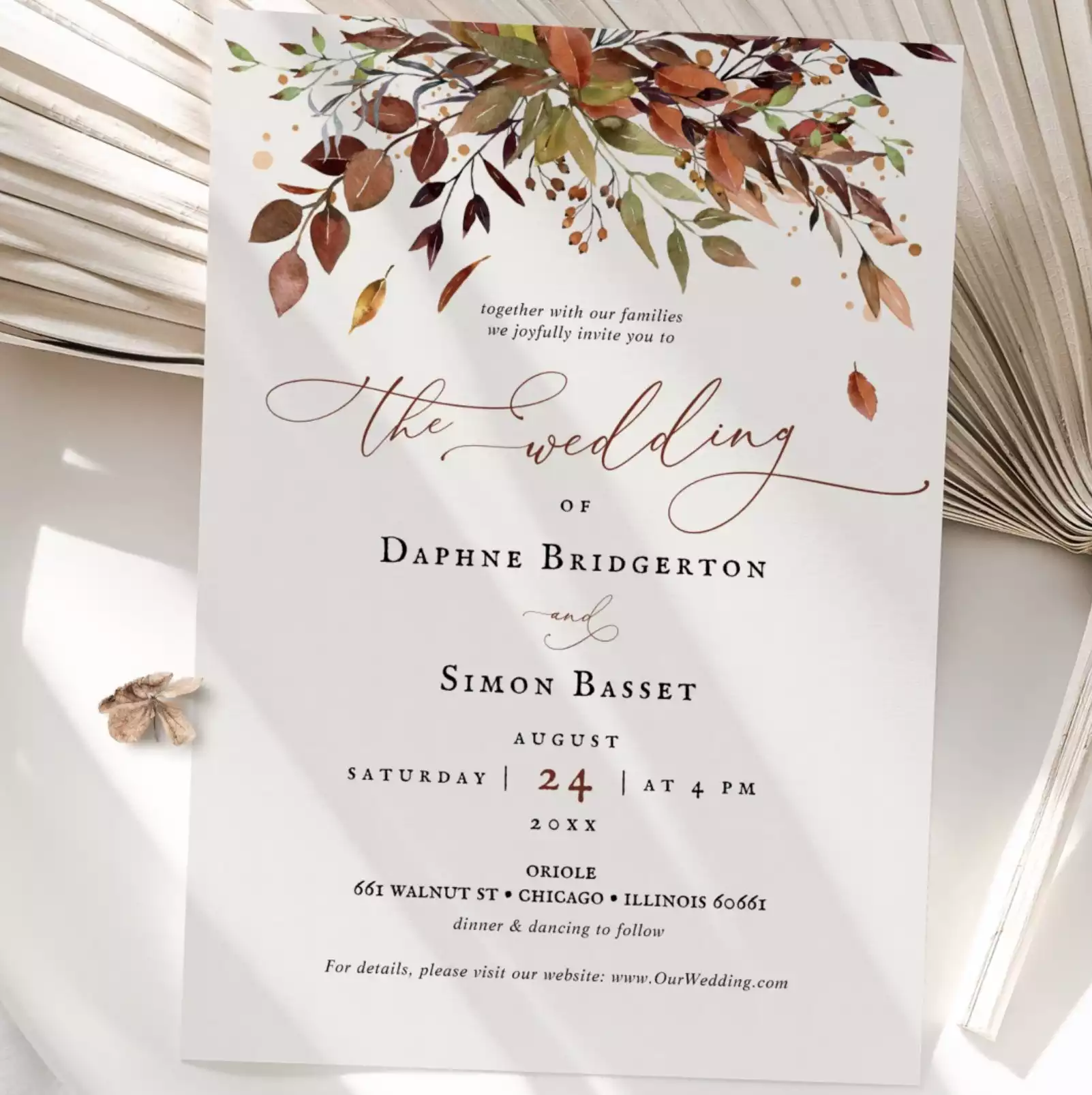 Fall Wedding Invitation Burnt Orange Modern Script