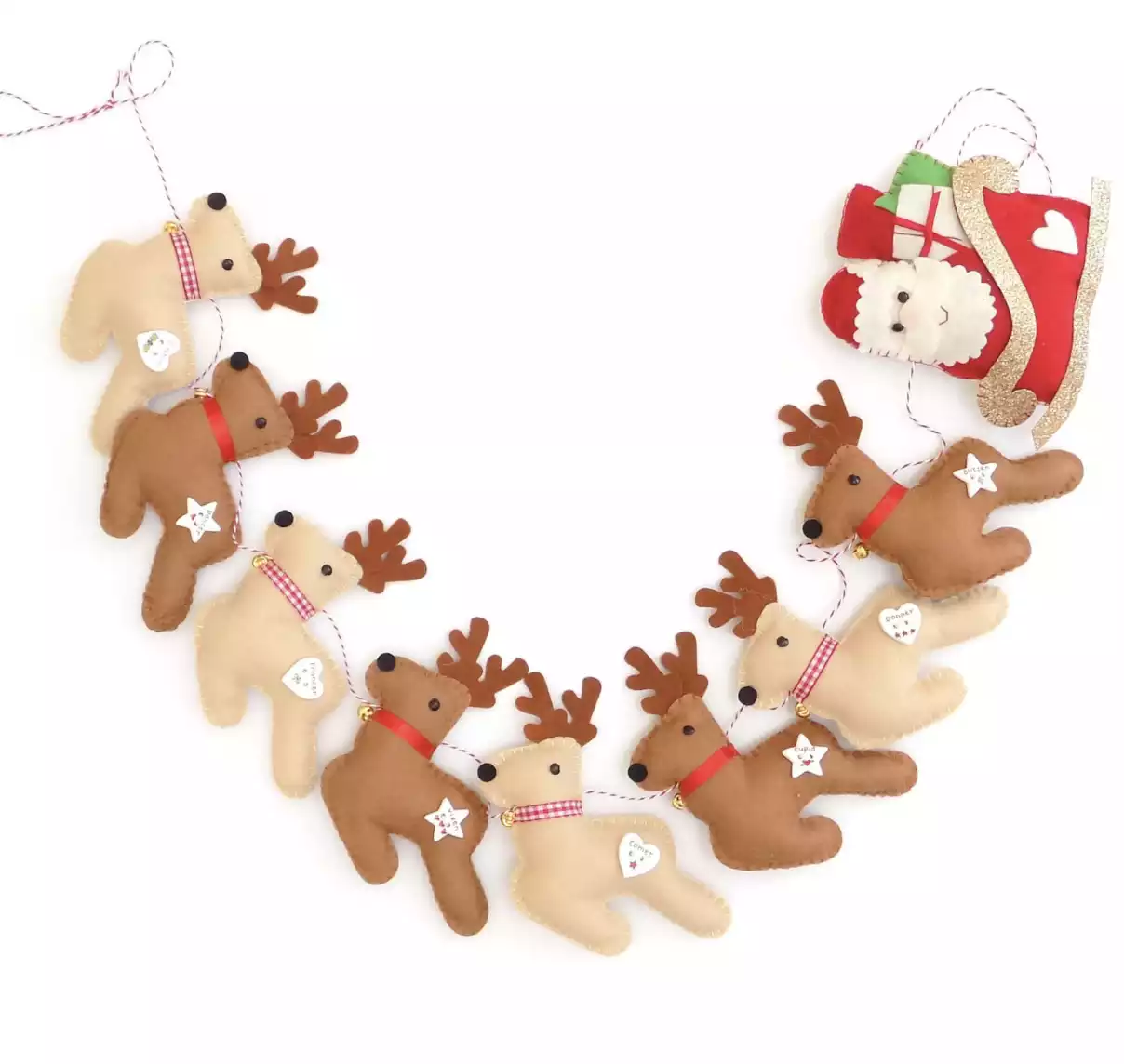 Sew Your Own Felt Santa and Reindeer Garland Kit. Sewing Kit