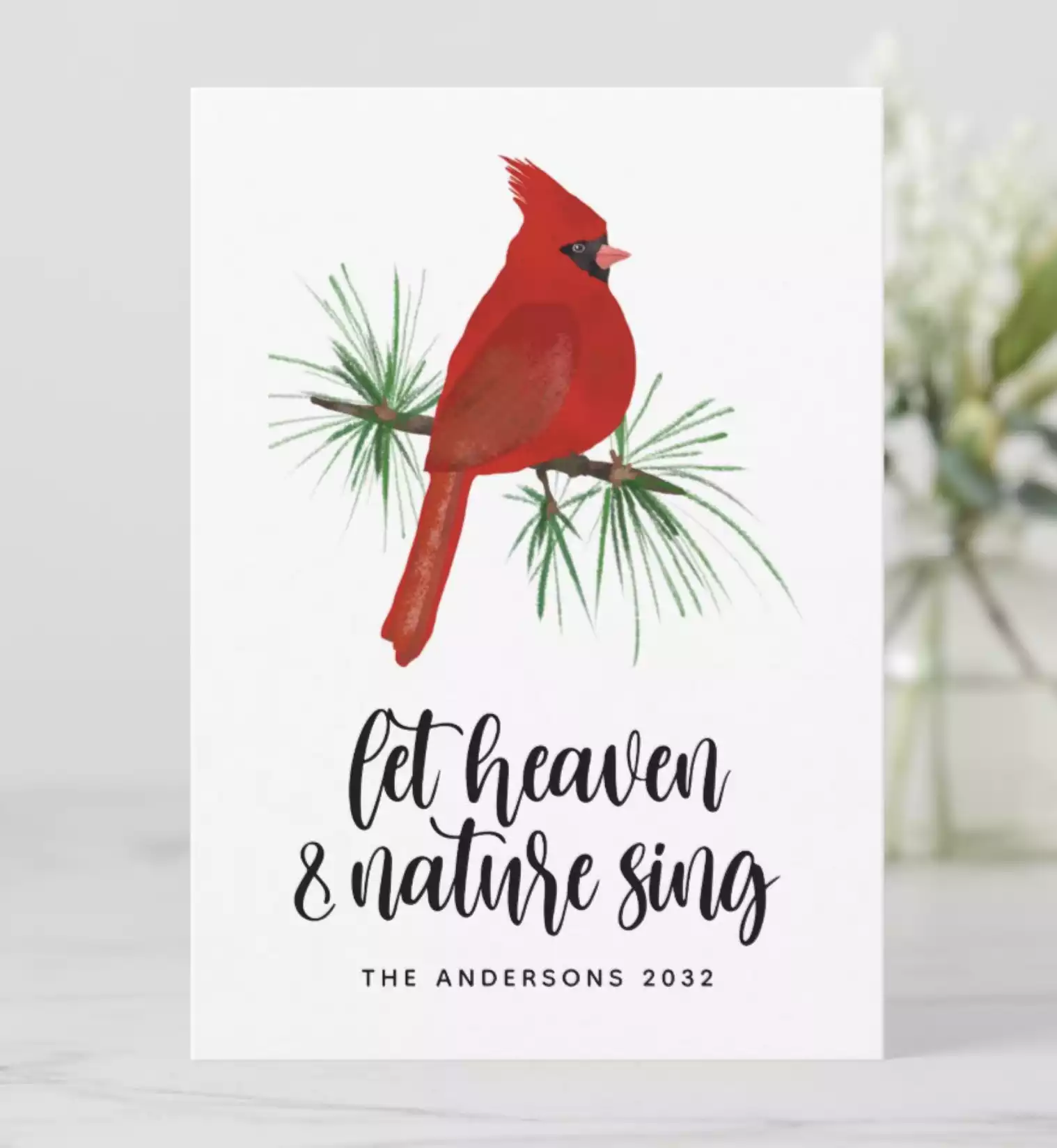 Heaven and Nature Sing Red Cardinal Christmas Holiday Card