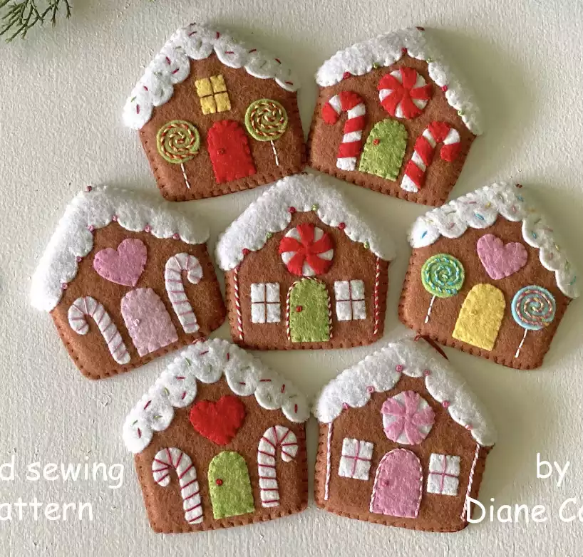 Felt Gingerbread House Christmas Ornament Decoration Pattern