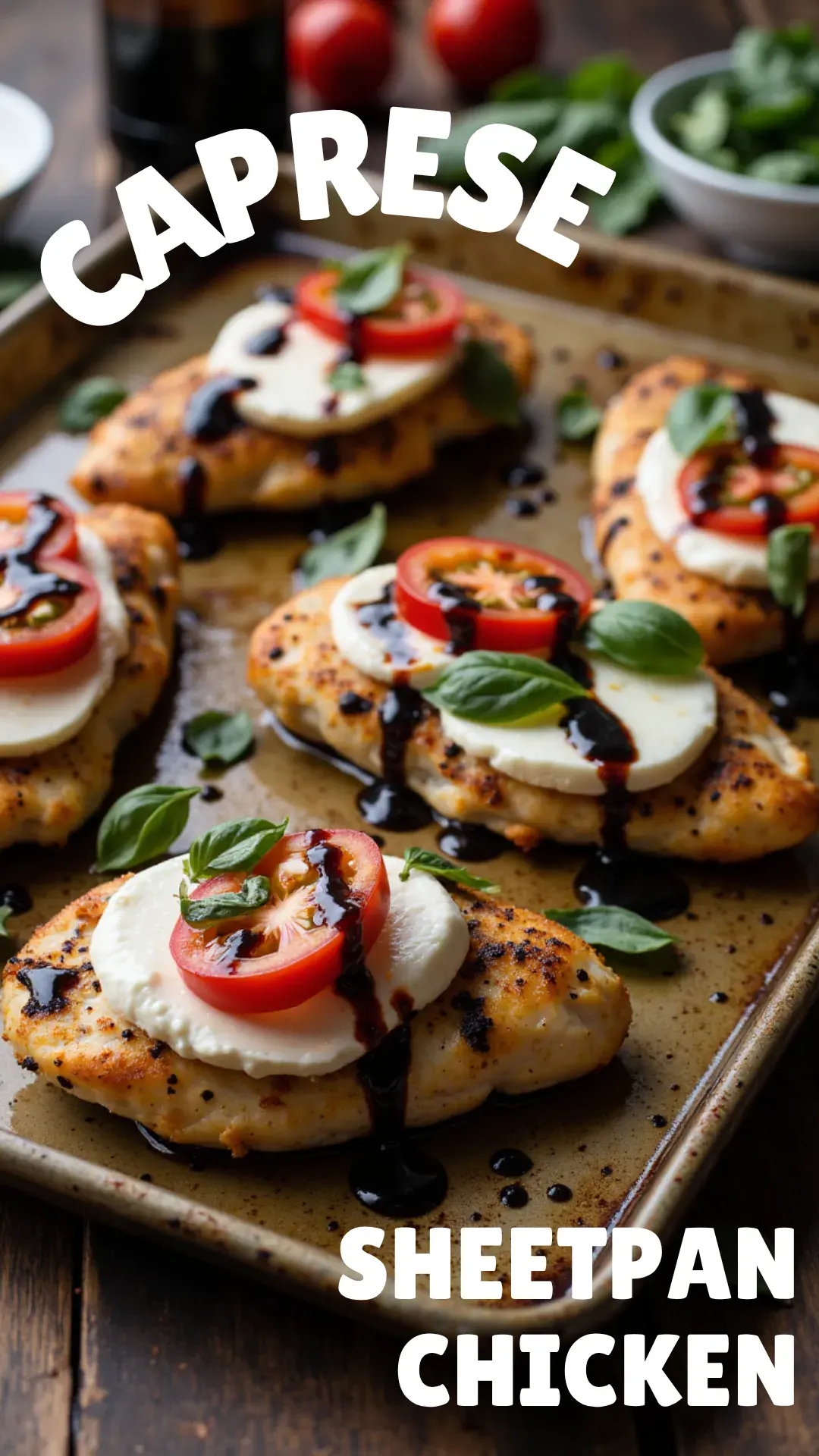 This Sheet Pan Caprese Chicken is fresh, flavorful, and bakes all on one pan for easy cleanup!
