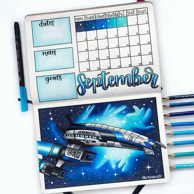 Space theme monthly log bullet journal