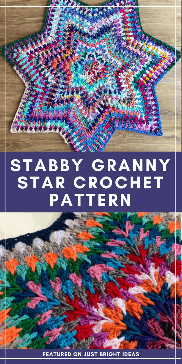 If you're looking for a crochet pattern to use up your leftover yarn you can't go wrong with this gorgeous stabby granny star blanket. It's so fun to see how all of the colors come together!
