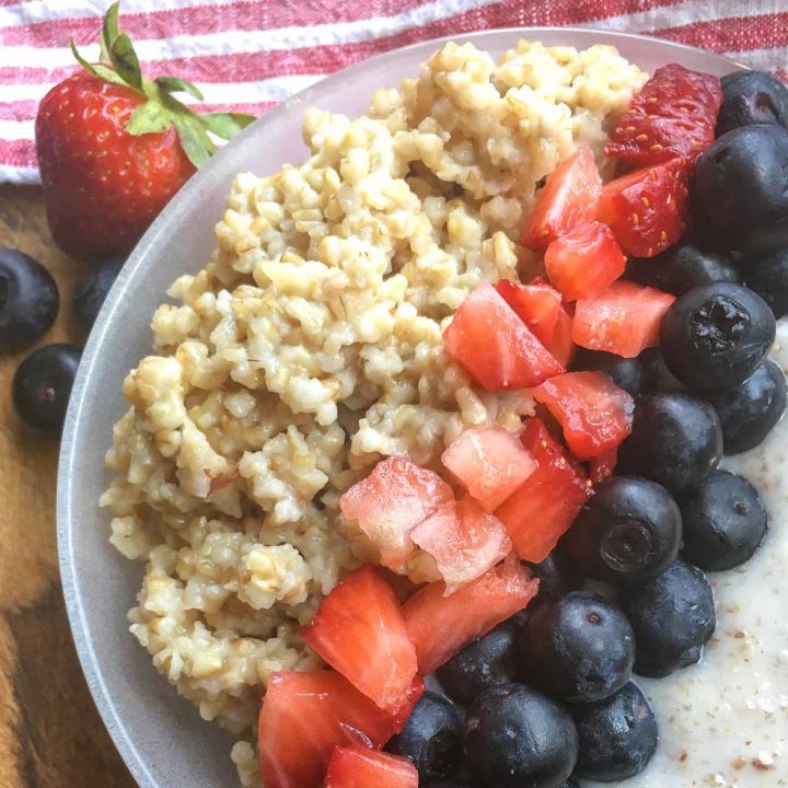 Here is a healthy and delicious breakfast idea that looks as great as it tastes! The nice thing about these Instant Pot steel cut oats is you can pretty much set it and forget it while it cooks.