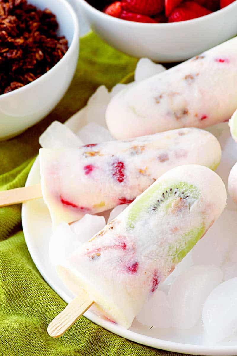 Strawberry Kiwi and Granola Breakfast Popsicles