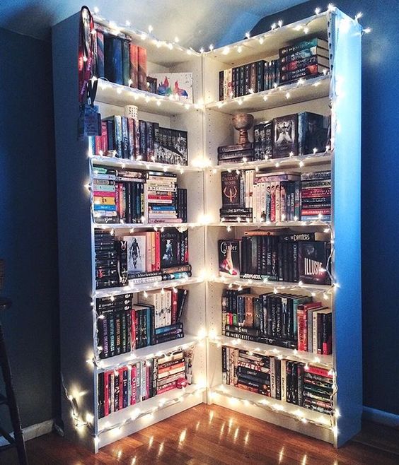 Decorate Your Bookshelves with String Lights for a Festive Feel