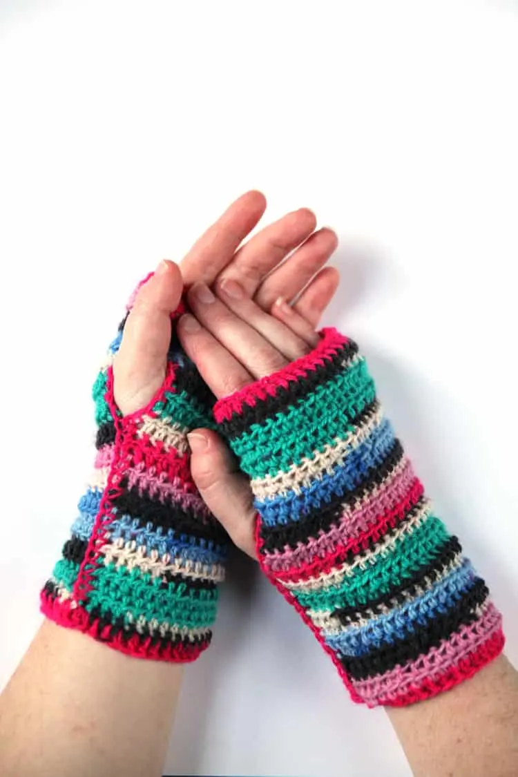 Stripe Fingerless Mittens Crochet Pattern