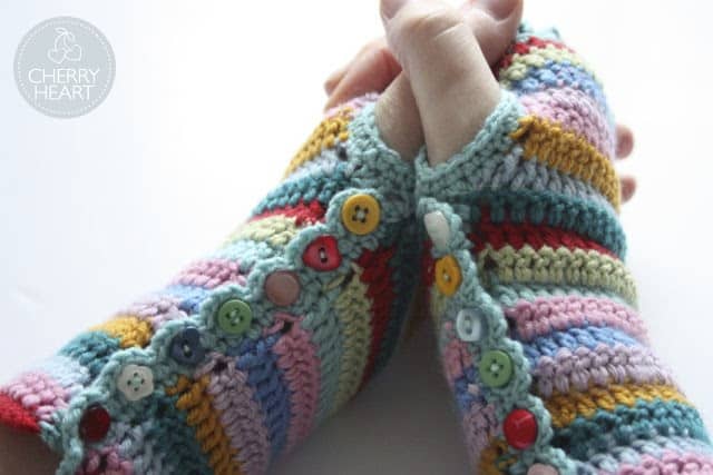 Stripy Mitts with Buttons