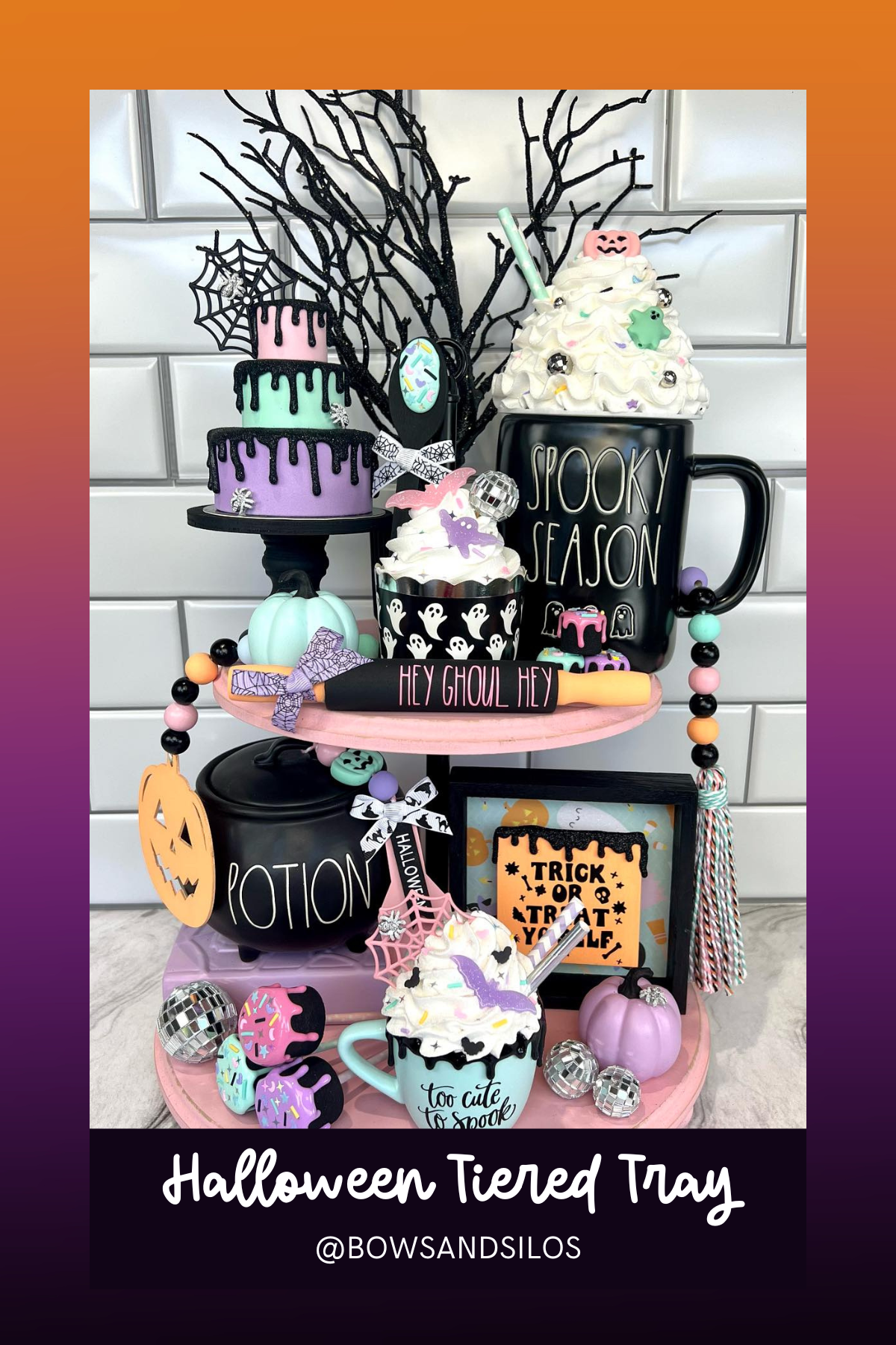 Vibrant and pastel with a spooky touch, this tray combines playful Halloween treats and pastel colors for a fun, festive vibe. The "Spooky Season" mugs and "Potion" cauldron add a witchy charm that’s too cute to spook!