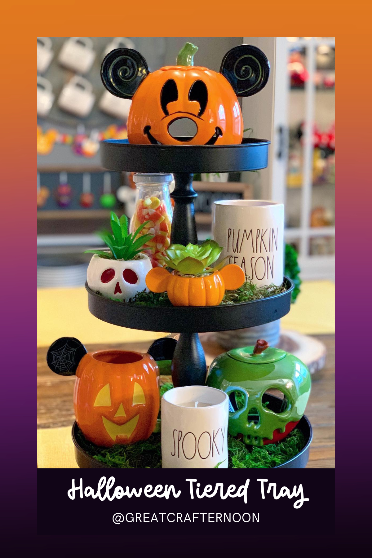 Filled with iconic Disney magic, this tray brings Halloween to life with a pumpkin Mickey, candy corn galore, and a "Pumpkin Season" mug, making it the ultimate Halloween treat for Disney fans and décor lovers alike!