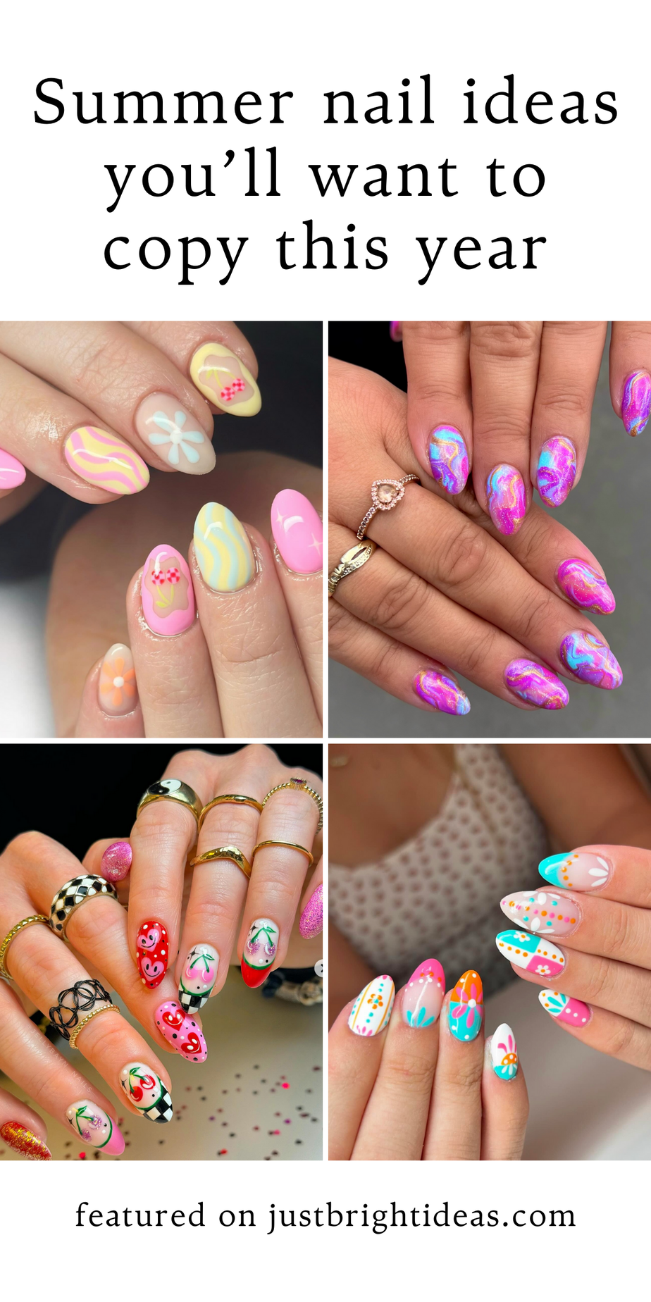 Summer nails are here to slay! 💅☀️ Loving these vibrant colors and fun designs. Who else is ready for a nail makeover?🌸💖