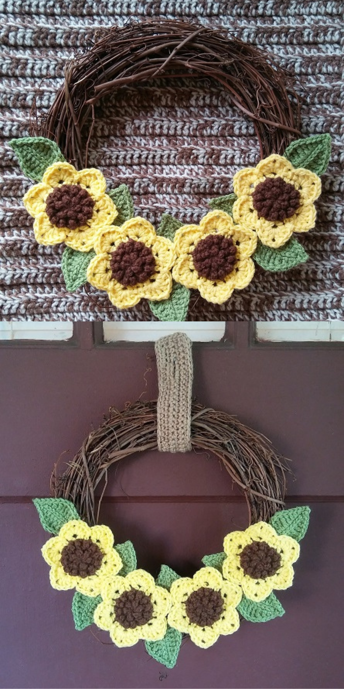 Get ready for fall with this sunflower wreath! The free crochet pattern features three-dimensional petals and leaves, making it a perfect seasonal decoration for your front door.