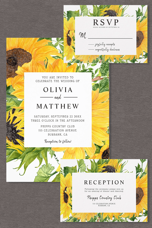 This beautiful sunflower wedding invitation suite is the perfect choice for your rustic wedding