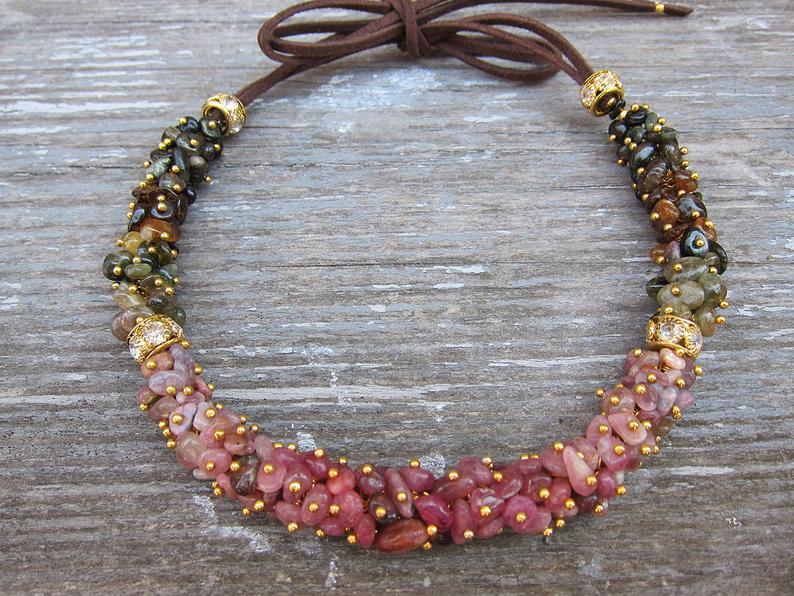 Pink and Green Tourmaline Necklace