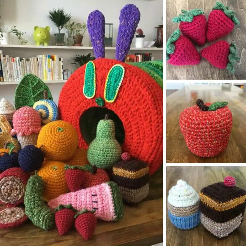 Loving this crochet Hungry Caterpillar and all his food!