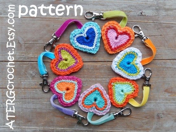 Crochet Pattern Heart Keychain