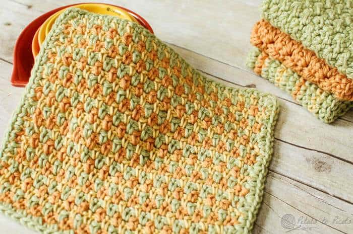 Three Color Simple Stitch Crochet Dishcloth Pattern