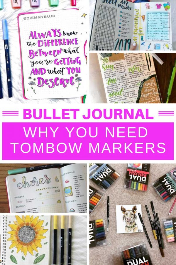 Loving these bullet journal spreads that use tombow markers for the watercolor effect!