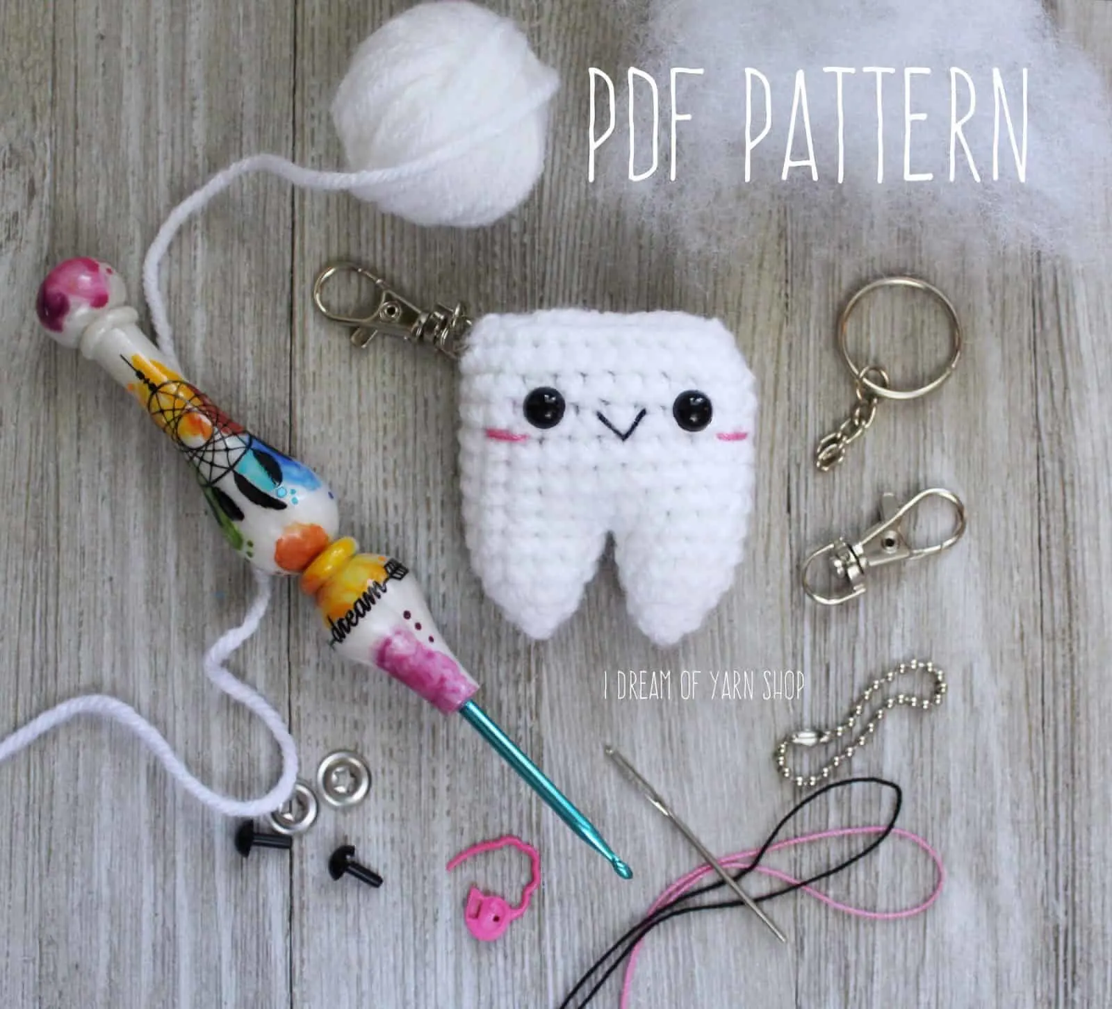 Tooth keyring crochet pattern