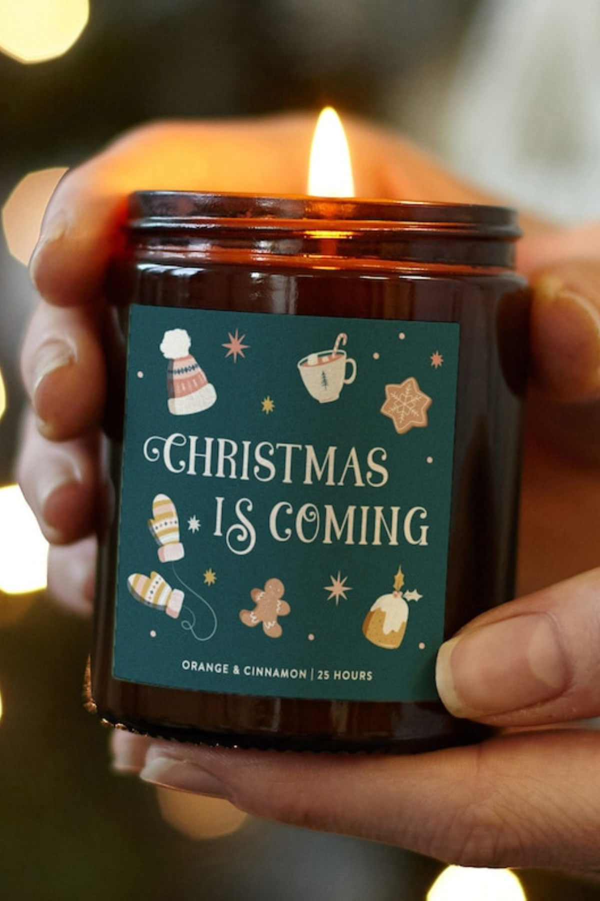 Deck the halls with this festive candle, featuring a vibrant Christmas tree and ornaments design. It's the perfect finishing touch to your holiday decor!