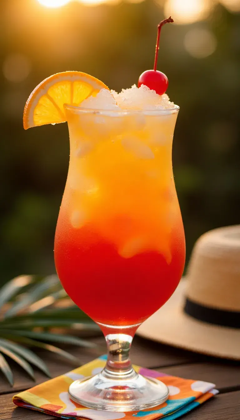 This icy layered drink brings the beach vibes straight to your party. The Tropical Sunset Slush is made with vodka, mango, and a splash of grenadine, giving it that signature ombré sunset look—and a frosty finish your guests will love.