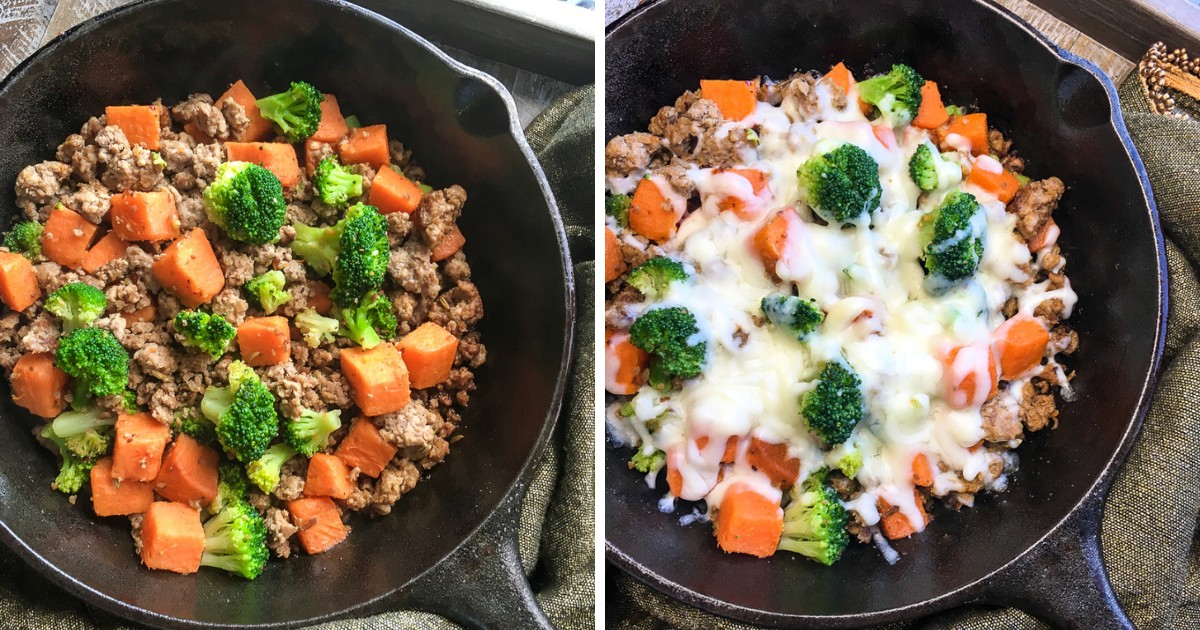 Craving something healthy and delicious? This 5-Ingredient Turkey & Sweet Potato Skillet is perfect for a midweek dinner. Packed with turkey, sweet potatoes, broccoli, and mozzarella cheese, it's gluten-free and ready in 40 minutes! 🍴🍠🦃 #DinnerIdeas #GlutenFree #HealthyMeals