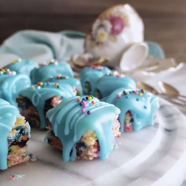 Rainbow Cake Funfetti Petit Fours with Vanilla Fondant Icing