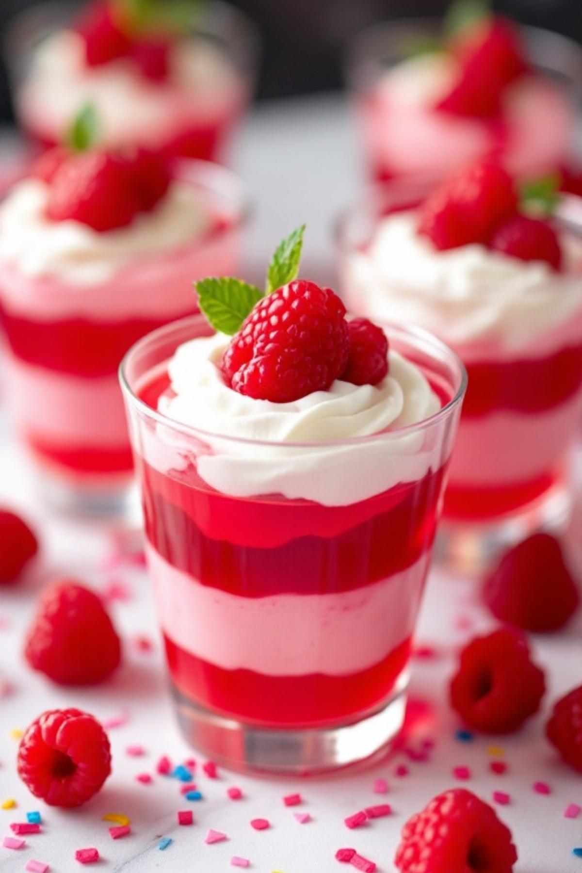 Wow your guests with these Raspberry Jello Cups! With layers of fruity Jello and creamy pudding, they’re as tasty as they are beautiful. Perfect for any gathering! ❤️🍮 #JelloDesserts #EasyRecipes #HolidayTreats