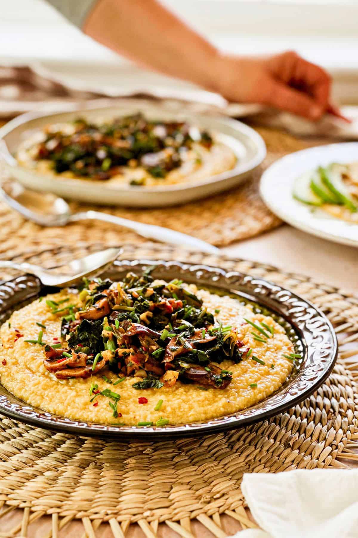 Rich, creamy grits topped with a savory mushroom gravy make this dish a soulful, satisfying dinner idea.