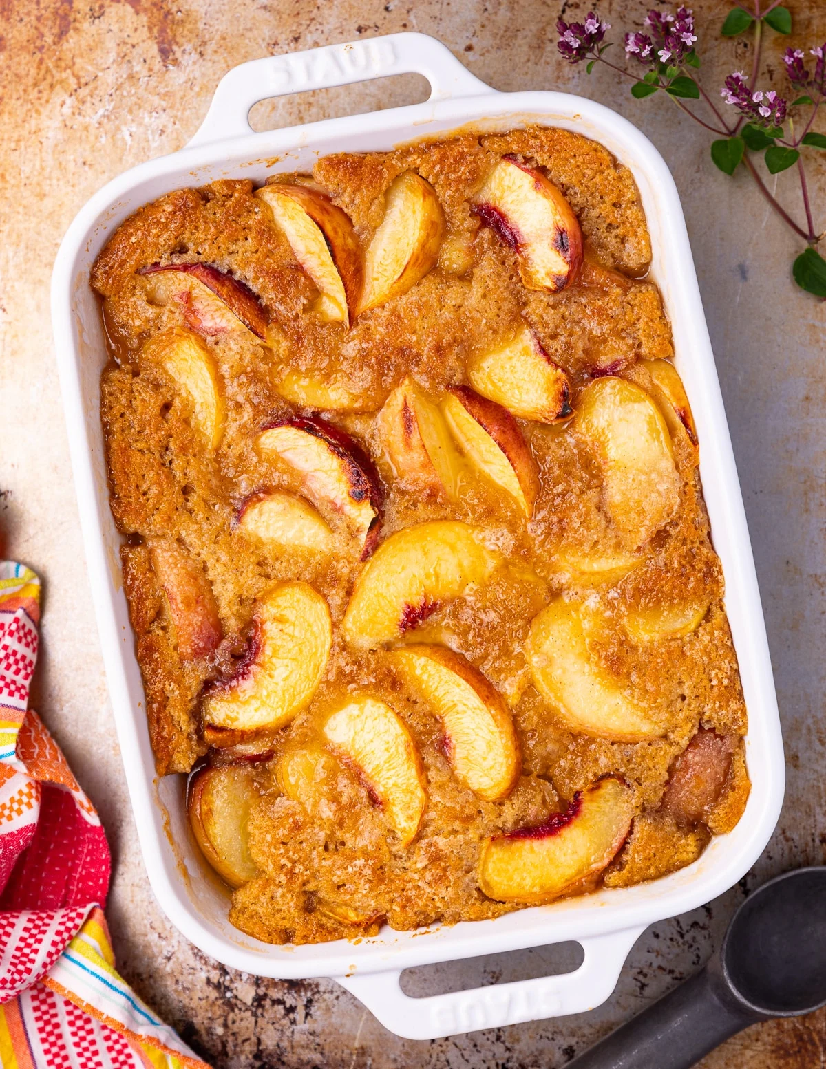 End your meal with this Southern classic made entirely vegan. Sweet, spiced peaches topped with a flaky, golden crust are pure perfection.