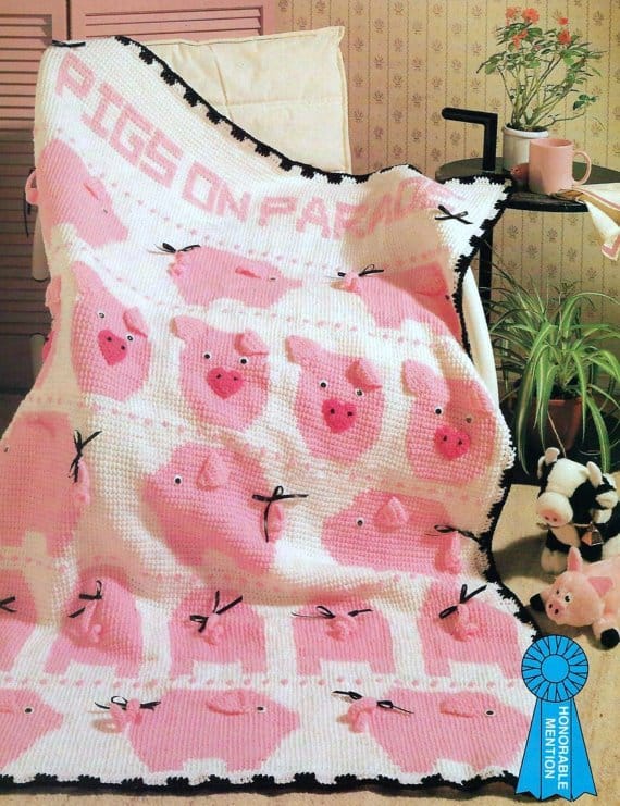 Vintage Pigs on Parade Crochet Pattern Baby Afghan
