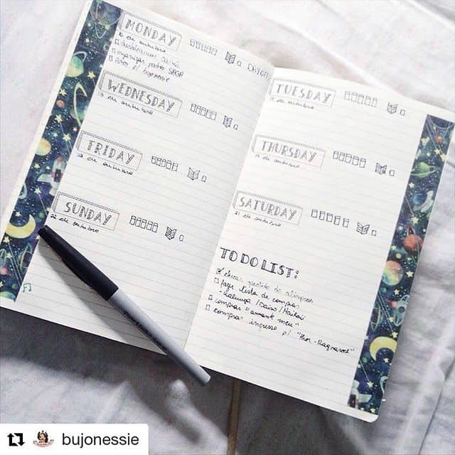 Washi tape your margins - bujo weeky spread