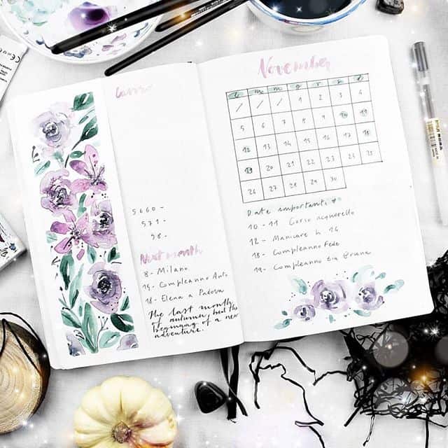 Watercolor floral monthly log