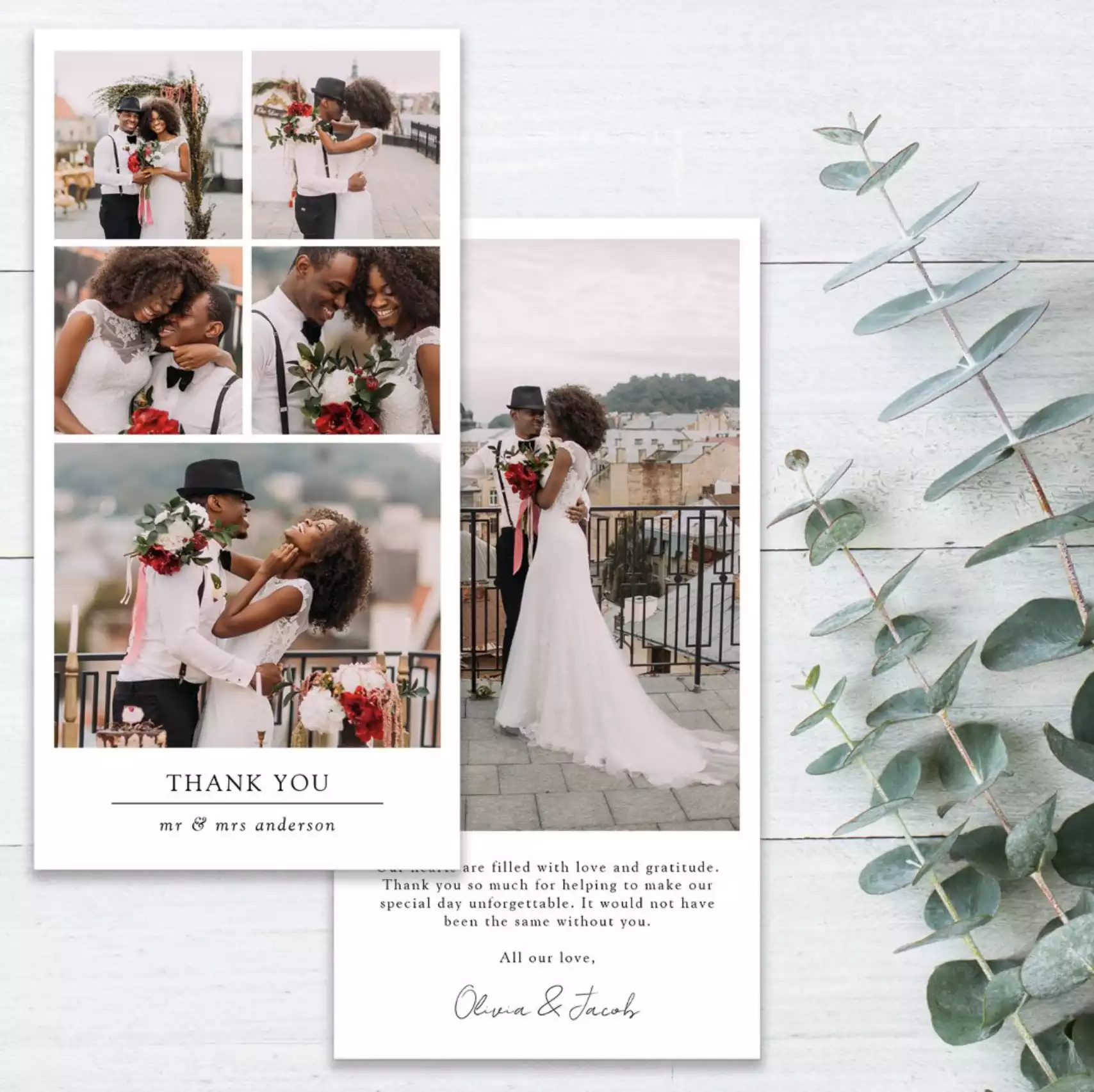 Simple Modern Multi Photo Collage Wedding Thank You Card