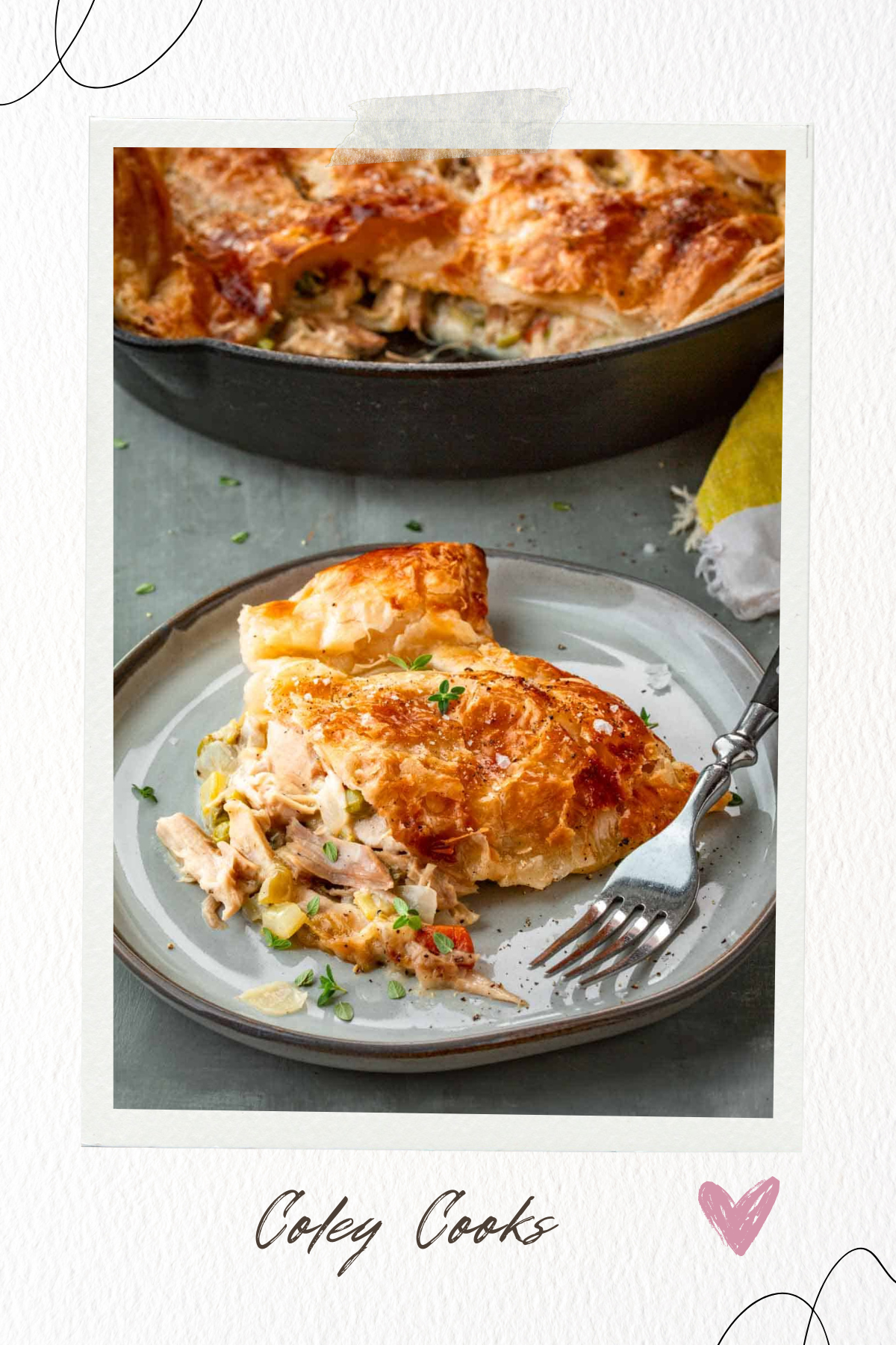 This comforting pot pie is loaded with tender turkey, veggies, and a creamy sauce, all wrapped up under a flaky puff pastry crust. It’s a perfect dish to warm you up after the holidays.