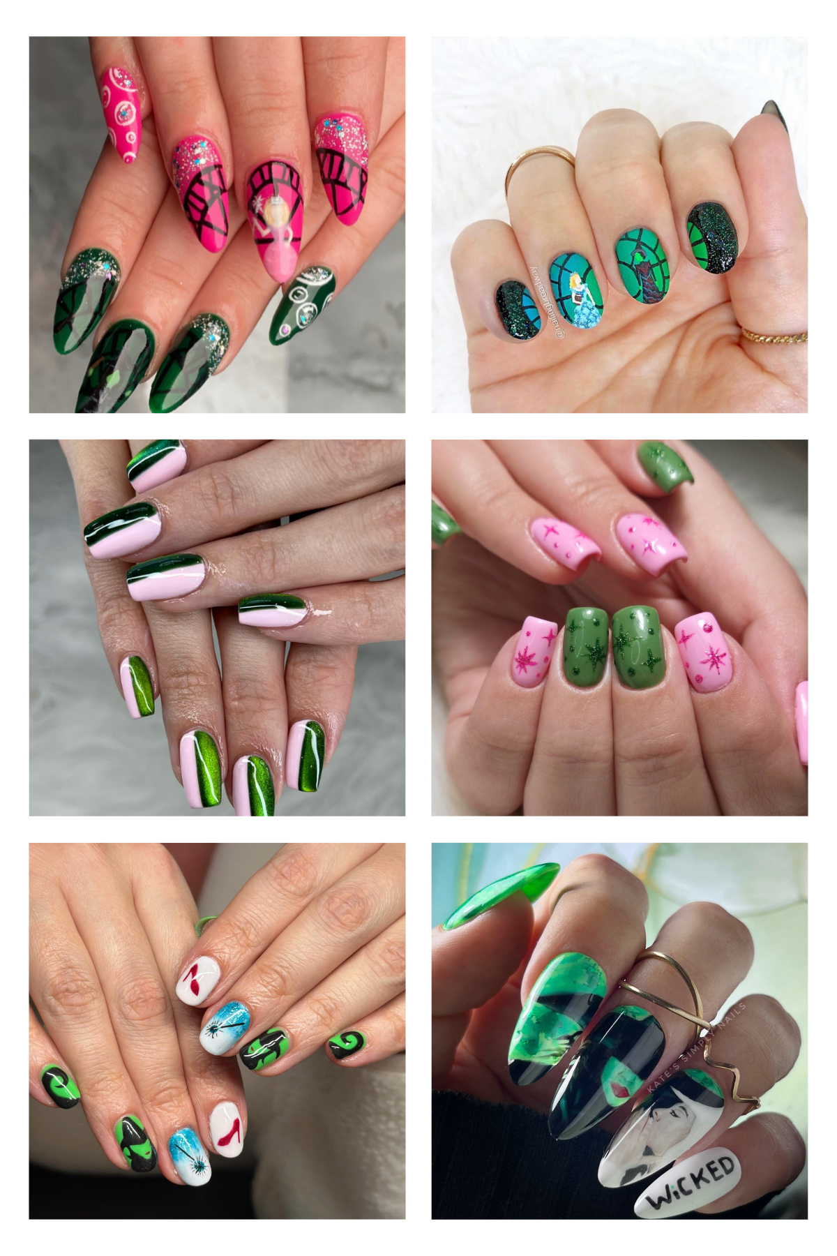 Defy Gravity with nails that are as spellbinding as the story of Wicked! 🌟 These designs bring together the charm of Glinda and the boldness of Elphaba for the ultimate theater-ready look. #WickedNails #NailDesigns #MagicalMani ✨