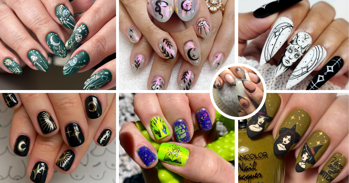 ✨🖤 Get ready to cast a spell with these witchy nail designs! Whether you love celestial moons, spooky spiders, or magical symbols, these nails are sure to add some mystical vibes to your look. Perfect for October or anytime you want to embrace your inner enchantress! 🕷🌙💫