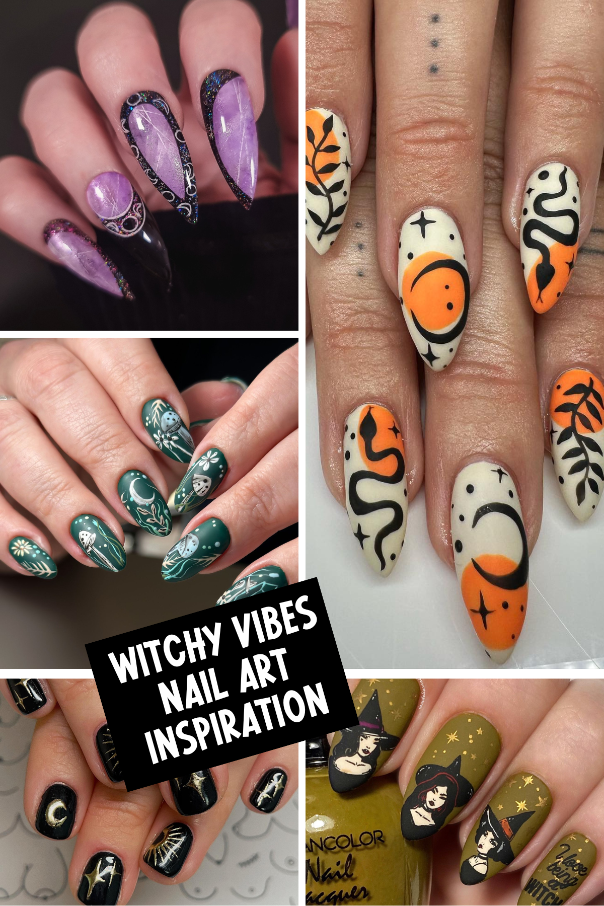 🕸🖤 Whether you're a fan of celestial symbols, gothic vibes, or Halloween fun, these witchy nail designs are a total vibe! 👻🖤 Bring some magic to your manicure and let your nails cast their own spell this season! 🌙💅