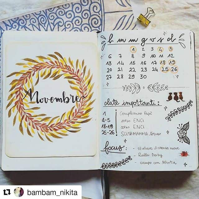 Wreath cover page for Bullet Journal November theme