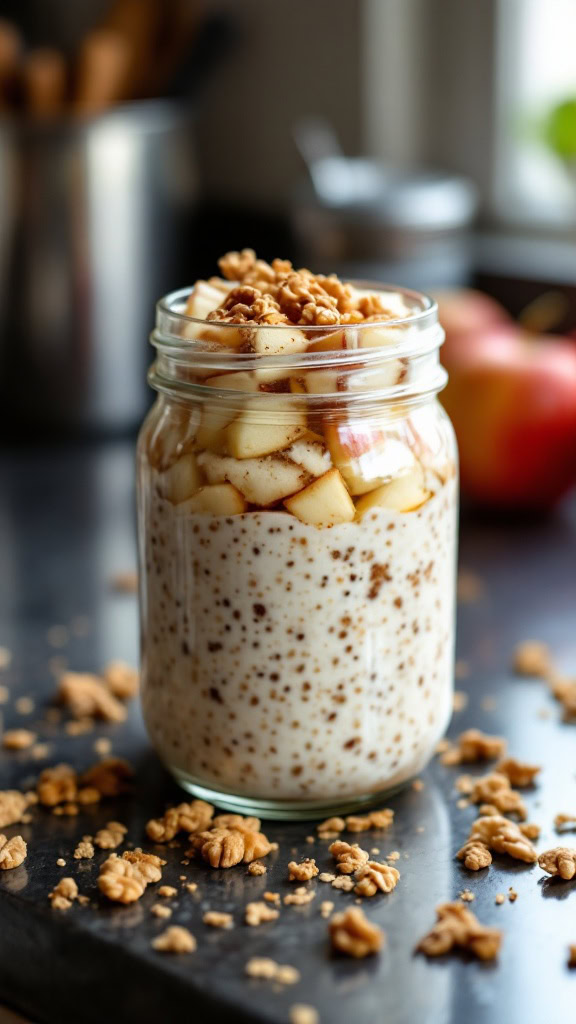 Cozy up with Apple Cinnamon Overnight Oats! The perfect balance of sweet and spice, it’s like dessert for breakfast. 🍎✨ #OvernightOats #BreakfastInspo #MealPrepMagic