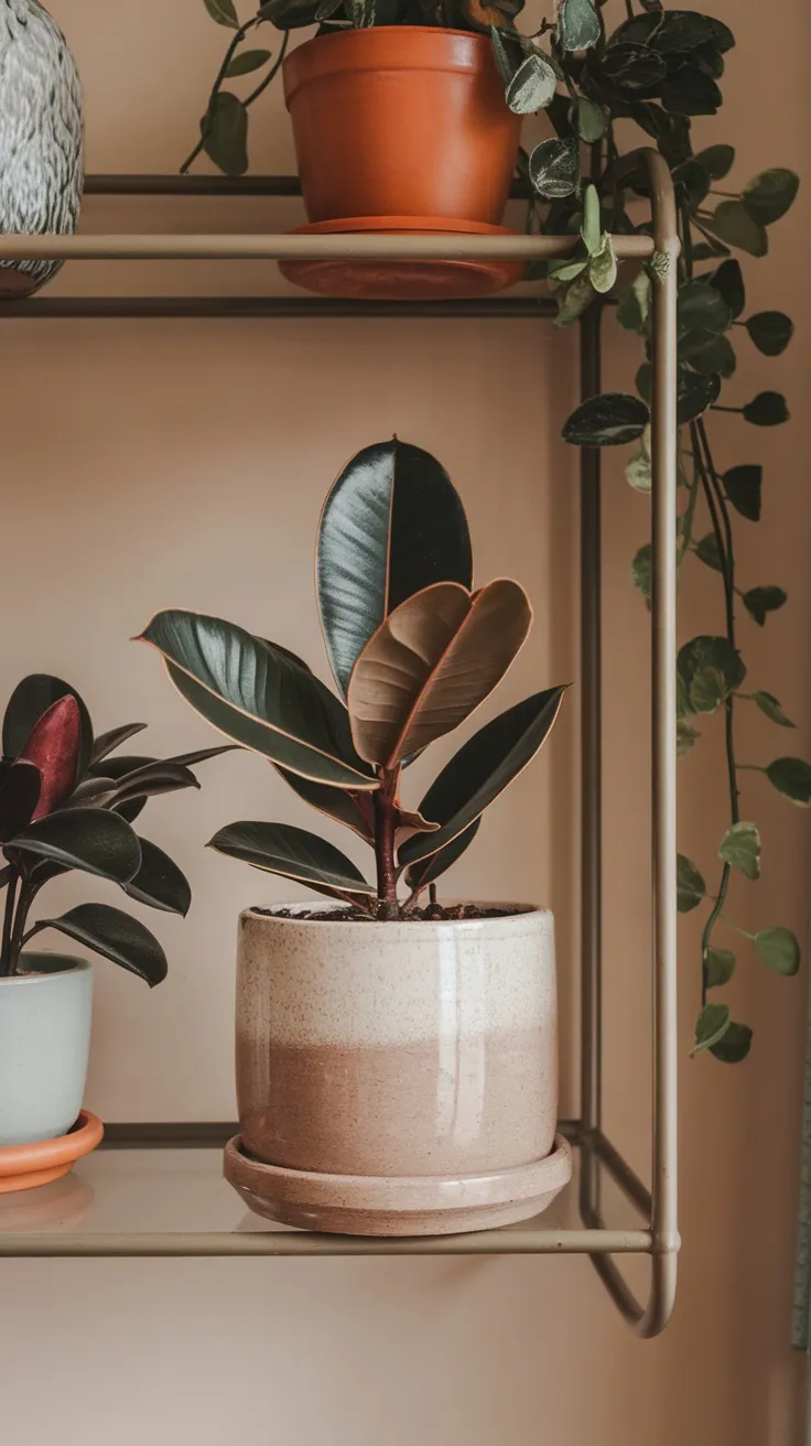 The Baby Rubber Plant is a great choice for your living room. Its thick, glossy leaves add a touch of elegance and are super easy to care for. Just place it in a spot with indirect light, and it will thrive!