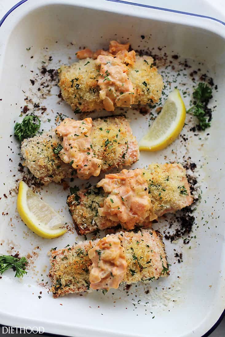 Panko-Crusted Salmon with Tuscan Tomato Sauce Recipe