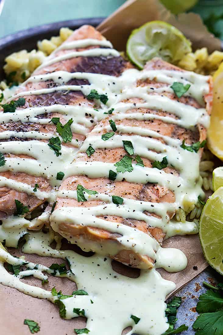 Baked Salmon with Creamy Avocado Sauce