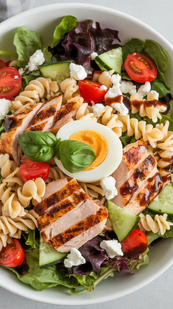 This Balsamic Chicken Pasta Salad is fresh and filling. With grilled chicken, mixed greens, and a tangy balsamic dressing, it’s perfect for lunch or dinner. Add some cherry tomatoes and cucumbers for extra crunch!