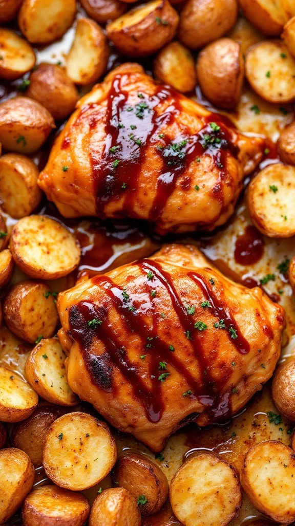 This BBQ chicken and potatoes recipe is a real crowd-pleaser. The chicken turns juicy and tender while soaking up all that tangy sauce, and the potatoes become crisp and golden. It's an easy meal that tastes like a treat!