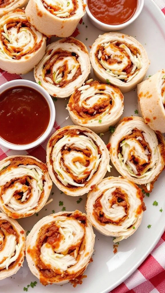 These BBQ pork and coleslaw pinwheels bring smoky, tangy flavors together in one irresistible roll. The combination of tender pork, crunchy coleslaw, and a soft tortilla makes these appetizers easy finger food that’s perfect for any gathering.