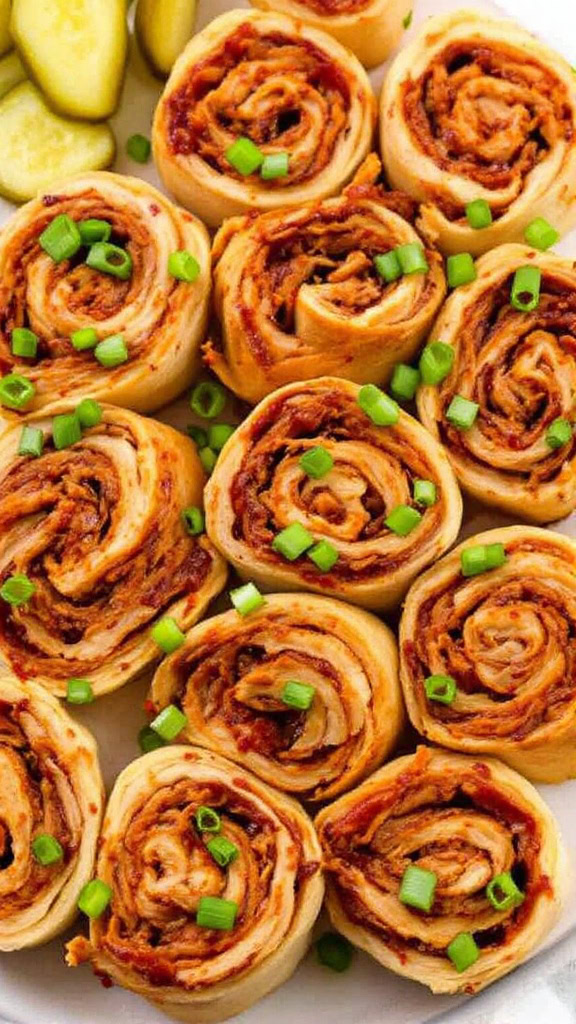 BBQ pulled pork pinwheels are a fun and tasty treat for any gathering. Pastry is filled with savory pulled pork, rolled up, and sliced into bite-sized pieces. They’re perfect for parties or game day snacking!