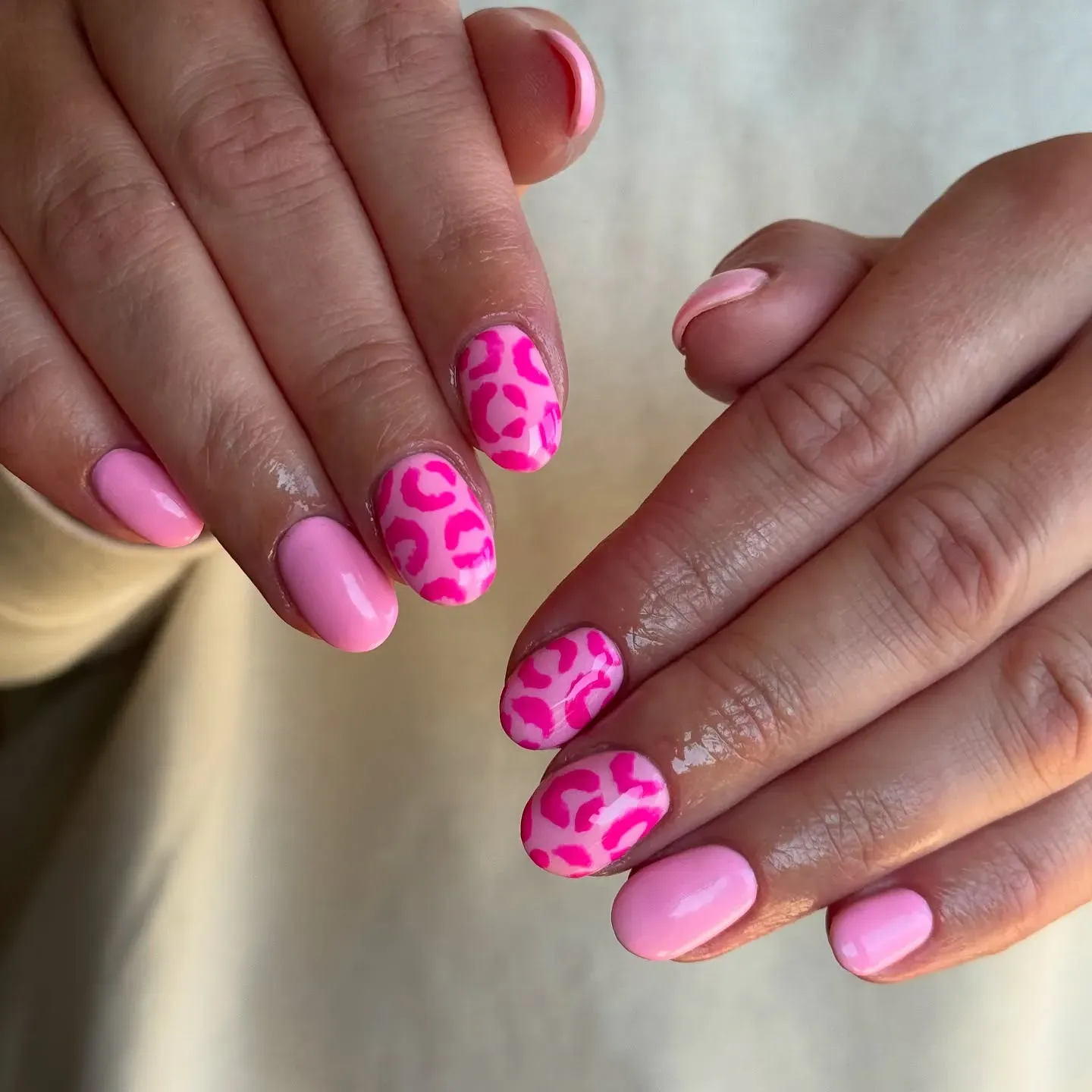 Want something fierce? These pink leopard nails combine soft blush tones with pops of fuchsia animal print — bold enough to make a statement, but still totally classy.